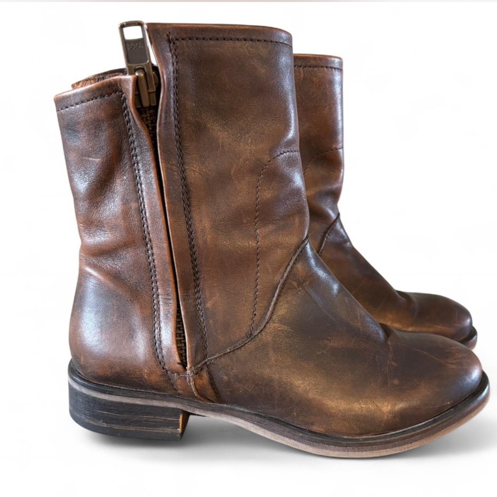 Brown Distressed Leather Ankle Boots